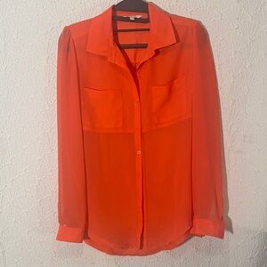 Candie's Bold Orange Blouse Priceless Elegantly Sheer. Sexy Confident Cocktail